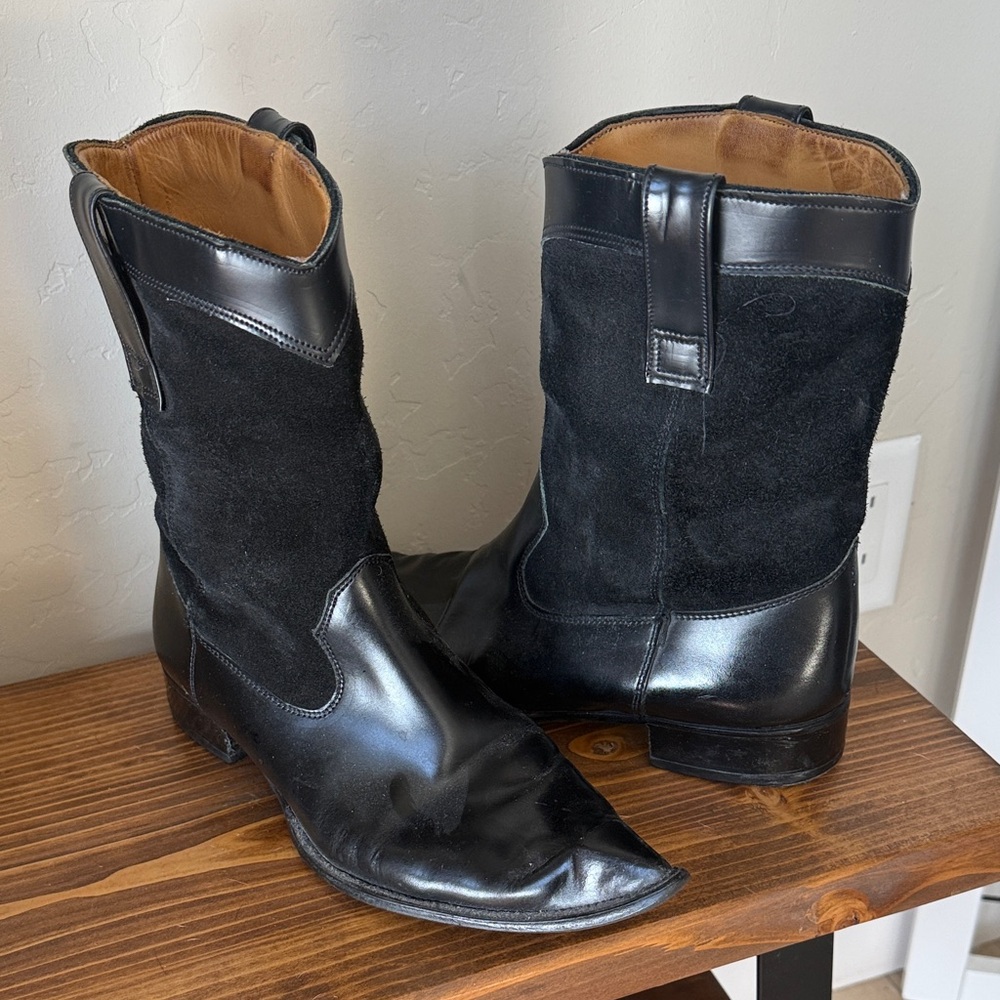 Black Leather and Suede Men's Boots